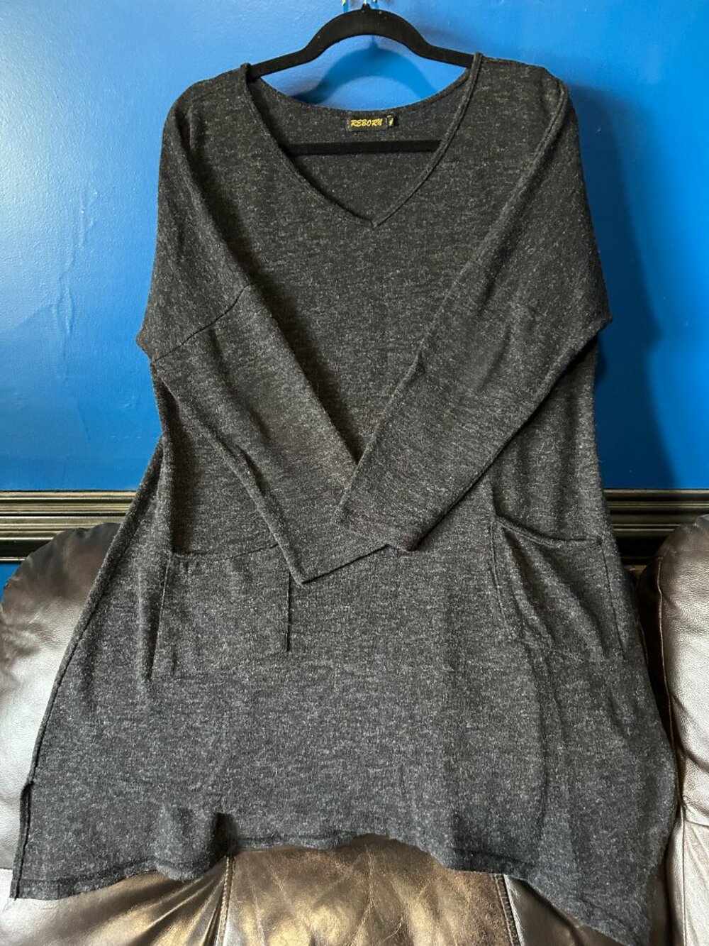 Reborn XL grey/black tunic sweater asymmetrical pointed hem goth gotyhic